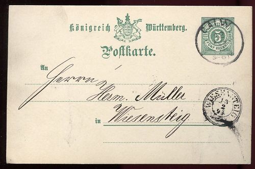 ENTIER POSTALE WURTTEMBERG CALW 1891 120685005073