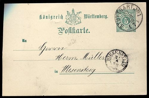 ENTIER POSTALE WURTTEMBERG STUTTGART 1890 110649200643