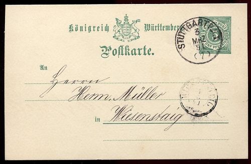 ENTIER POSTALE WURTTEMBERG STUTTGART 1891 110649200713