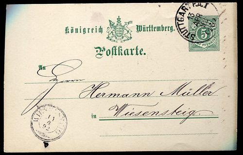 ENTIER POSTALE WURTTEMBERG STUTTGART 1892 110649201013