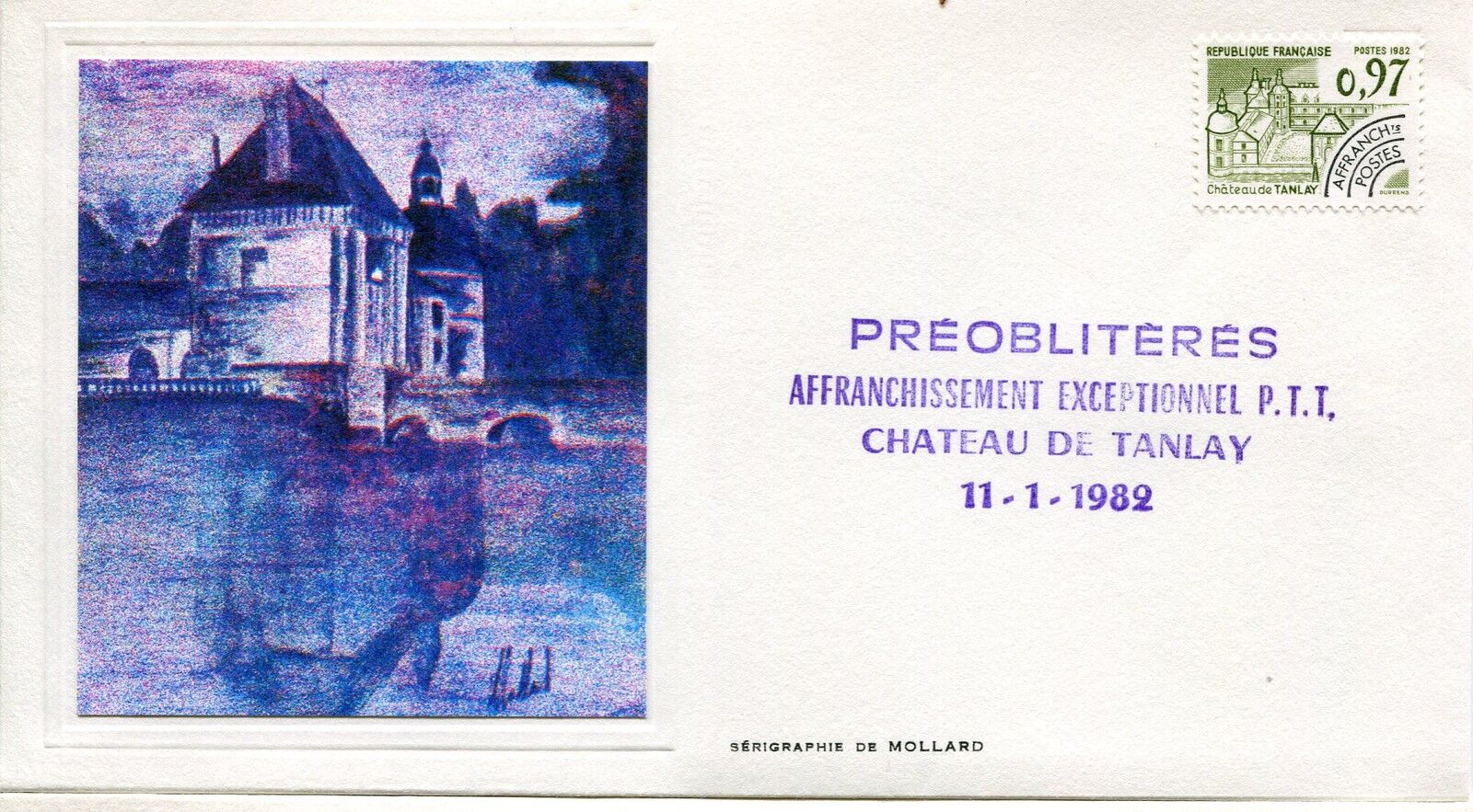 ESSAIE SERIGRAPHIE DE MOLLARD PREMIER JOUR 1982 TIMBRE PREOBLITERES 400787745253