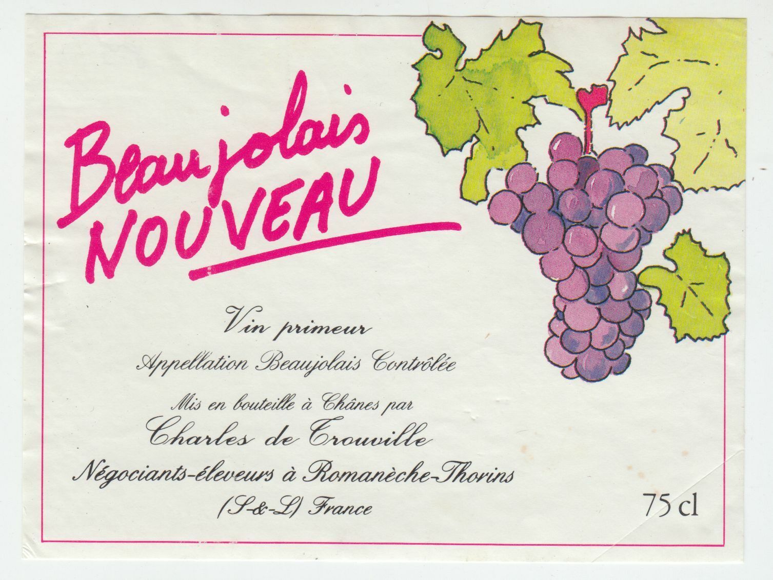 ETIQUETTE DE VIN BEAUJOLAIS NOUVEAU CHARLES DE TROUVILLE 402695572973