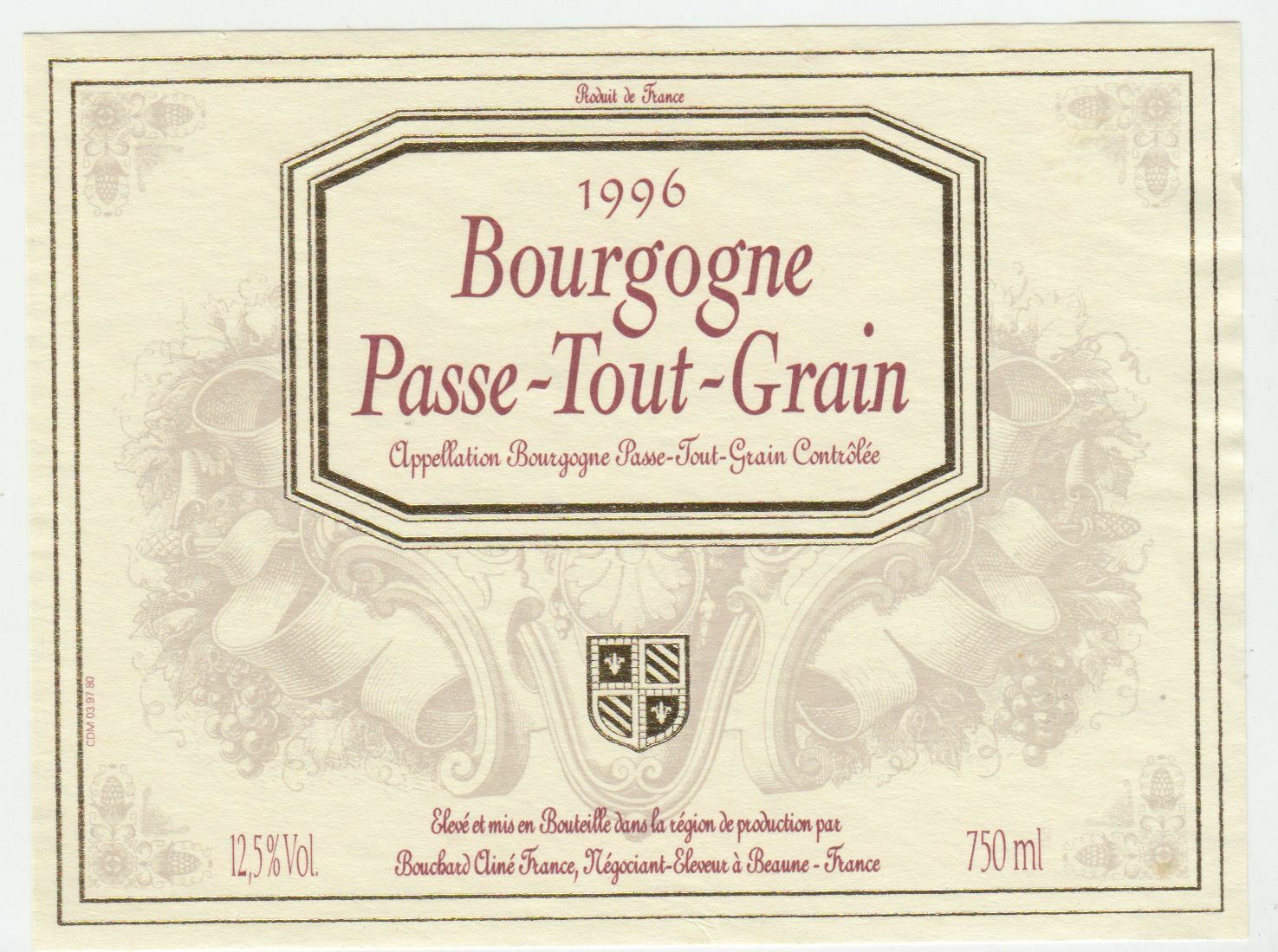 ETIQUETTE DE VIN BOURGOGNE PASSETOUTGRAINS 1996 402673357243