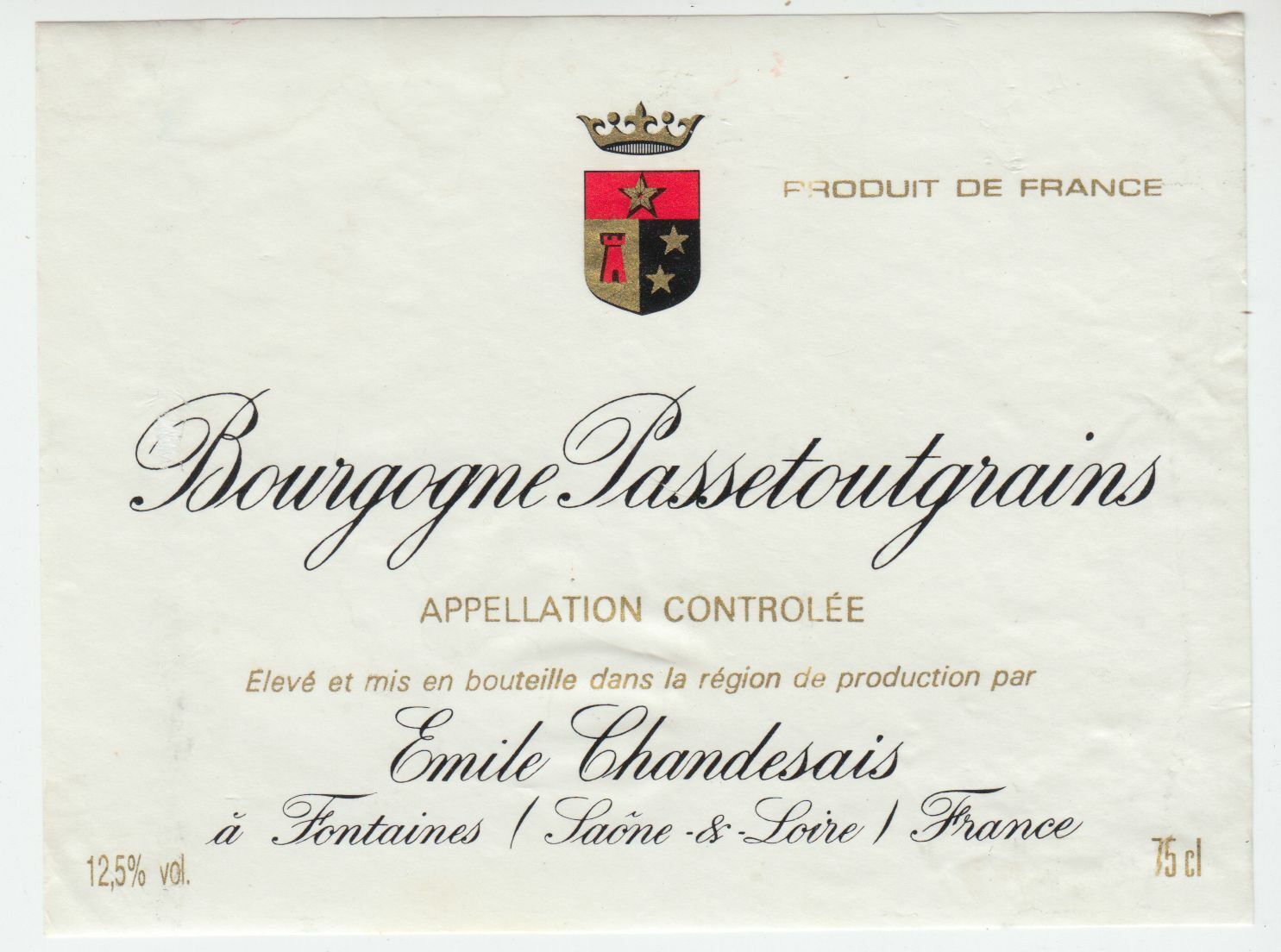 ETIQUETTE DE VIN BOURGOGNE PASSETOUTGRAINS EMILE CHANDESAIS 402673357263