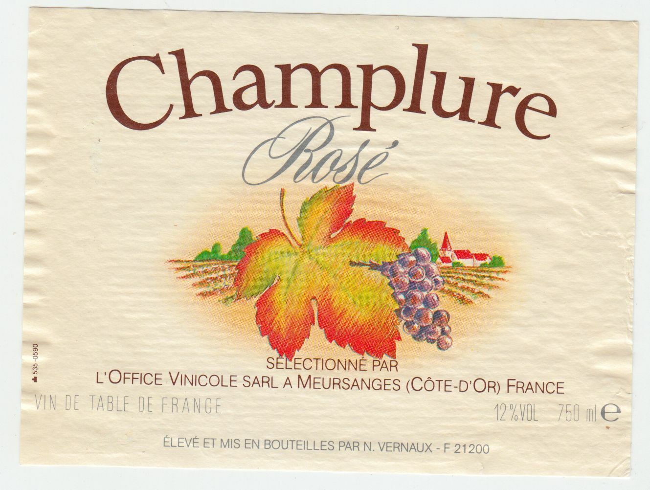 ETIQUETTE DE VIN CHAMPLURE ROSE N VERNAUD BOURGES 124438229323