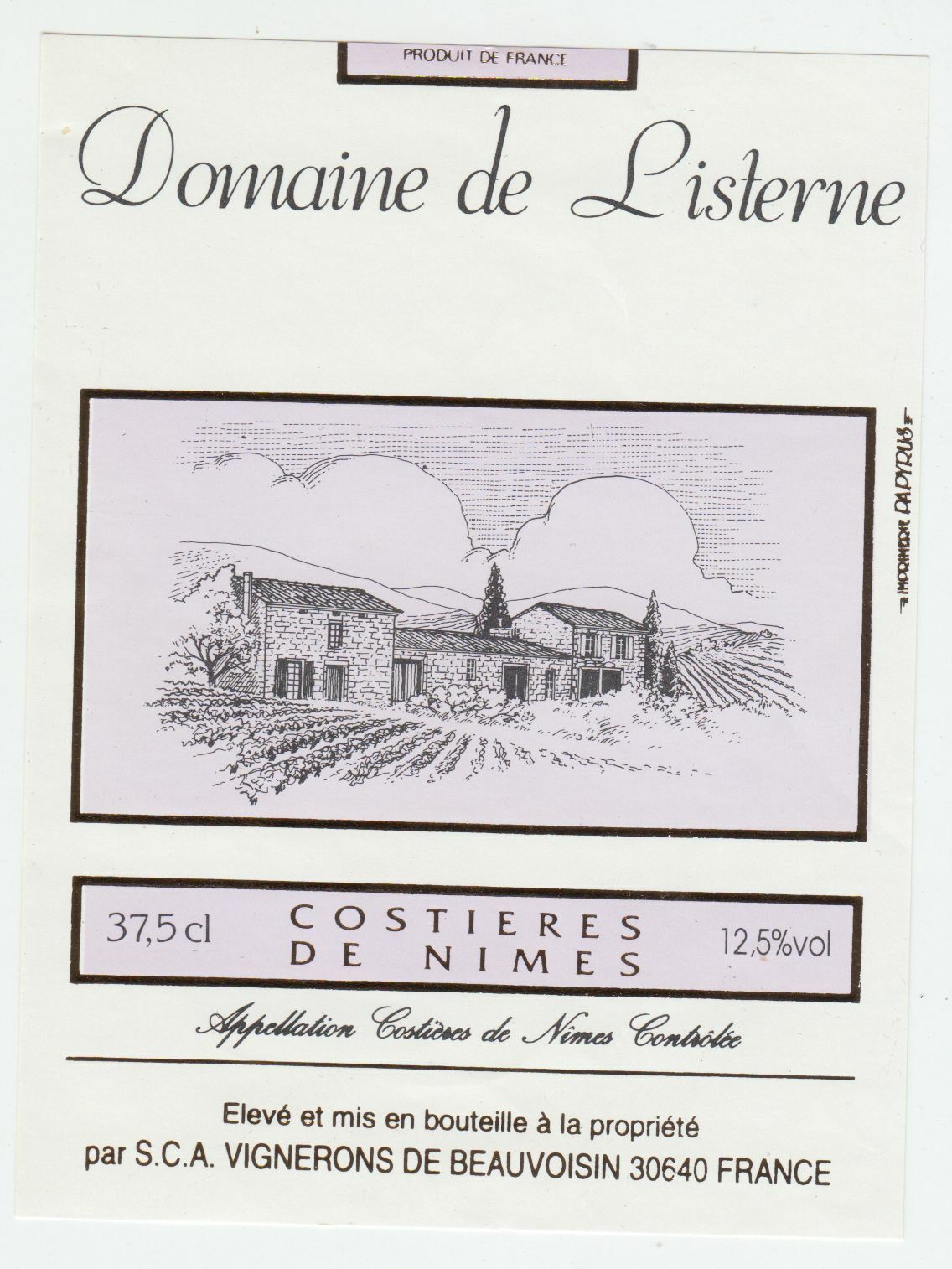 ETIQUETTE DE VIN COSTIERES DE NIMES DOMAINE DE LISTERNE 124552112073