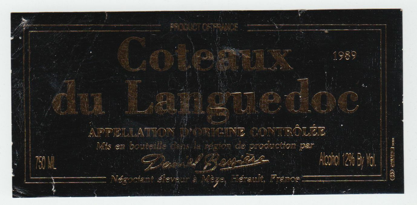 ETIQUETTE DE VIN COTEAUX DU LANGUEDOC 1989 124511871023