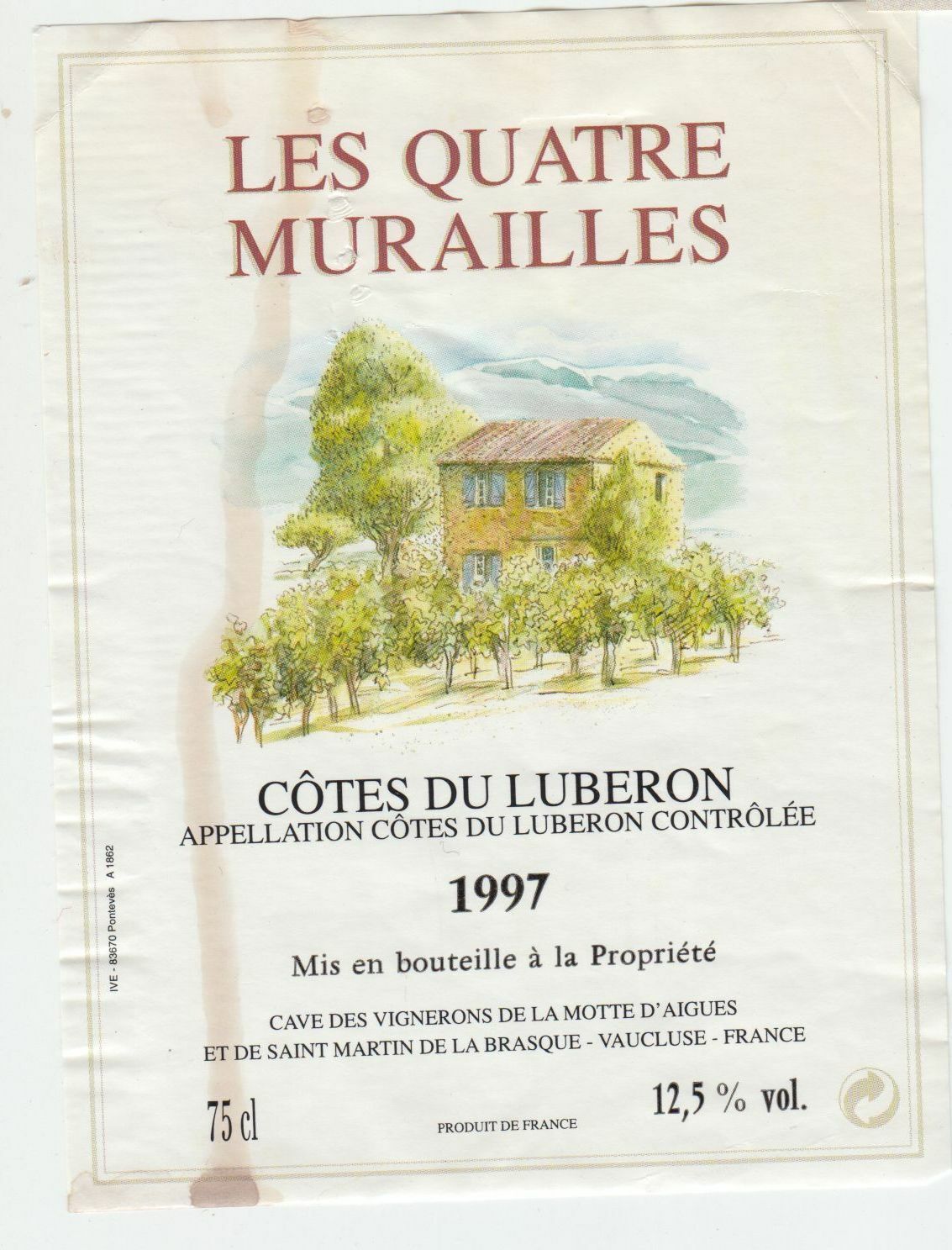 ETIQUETTE DE VIN COTES DU LUBERON 1997 LES QUATRES MURAILLES 124461948573