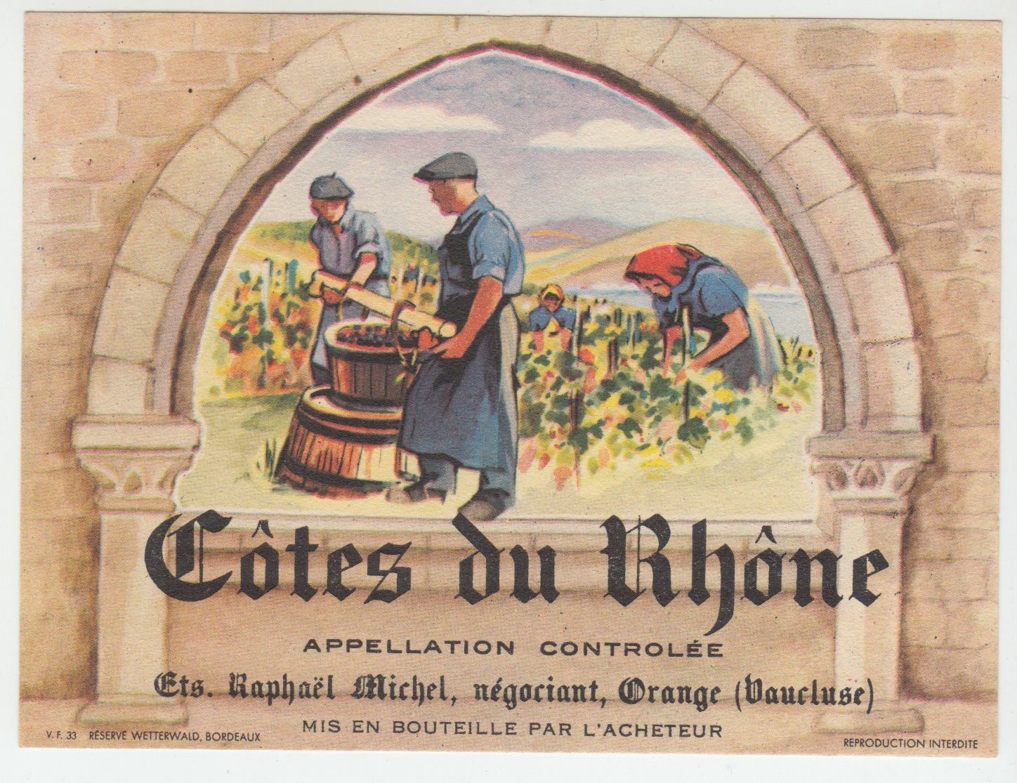 ETIQUETTE DE VIN COTES DU RHONE RAPHAEL MICHEL ORANGE 402581823753