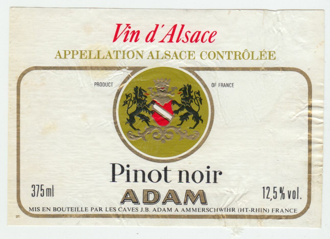 ETIQUETTE DE VIN D ALSACE PINOT NOIR ADAM 124511869373