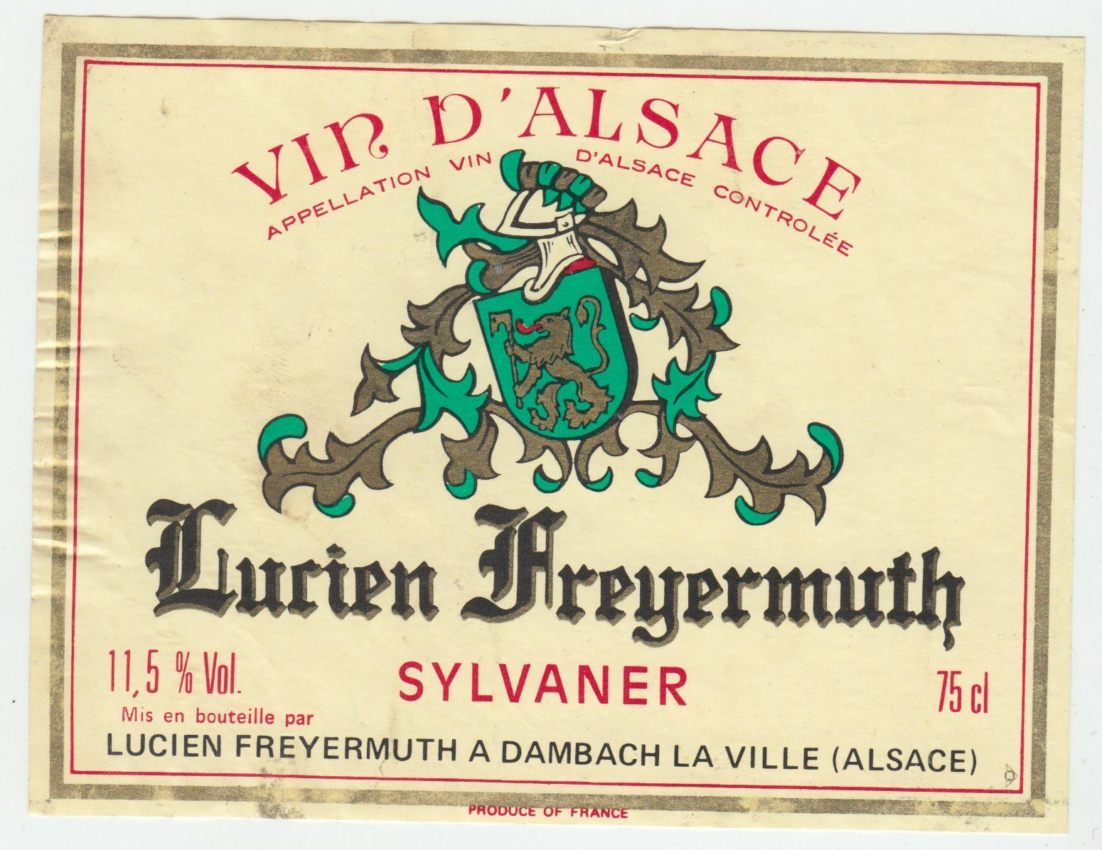 ETIQUETTE DE VIN D ALSACE SYLVANER LUCIEN FREYERMUTH 402631696653