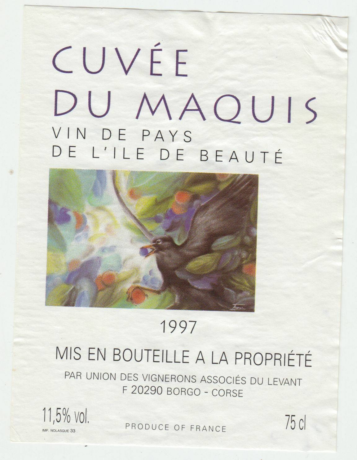 ETIQUETTE DE VIN DE L ILE DE BEAUTE CORSE CUVEE DU MAQUIS BORGO 124570864133