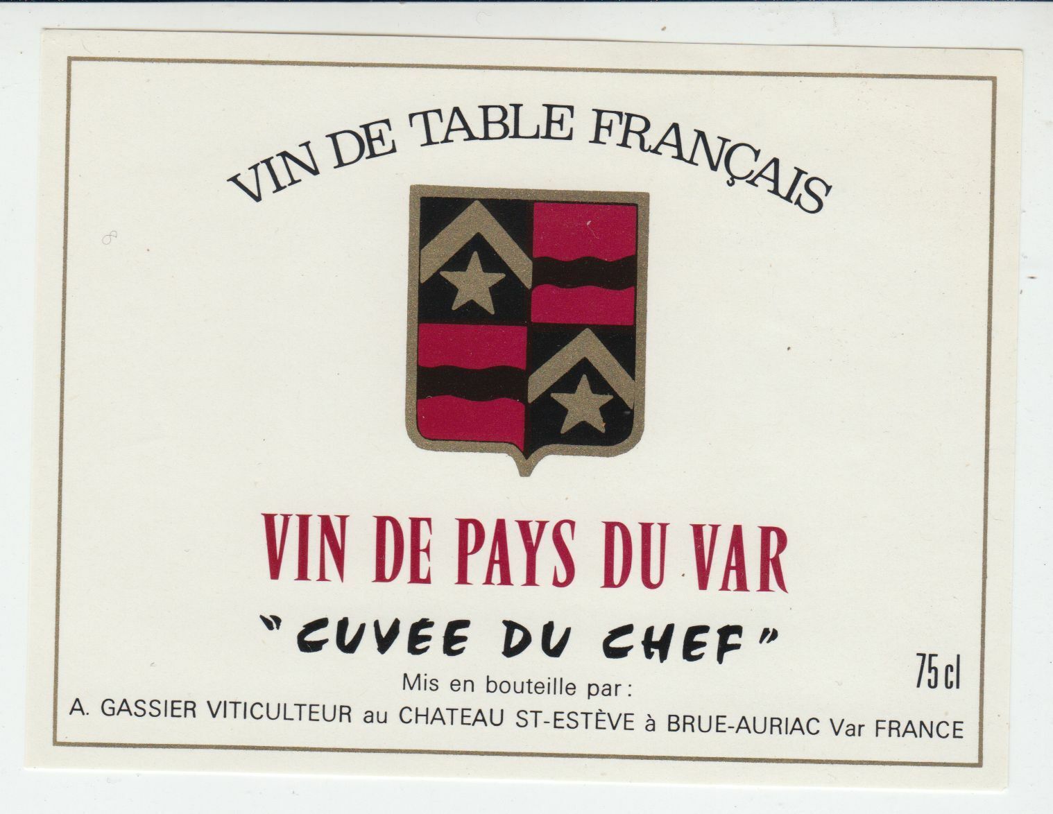 ETIQUETTE DE VIN DE PAYS DU VAR CUVEE DU CHEF 124569409503