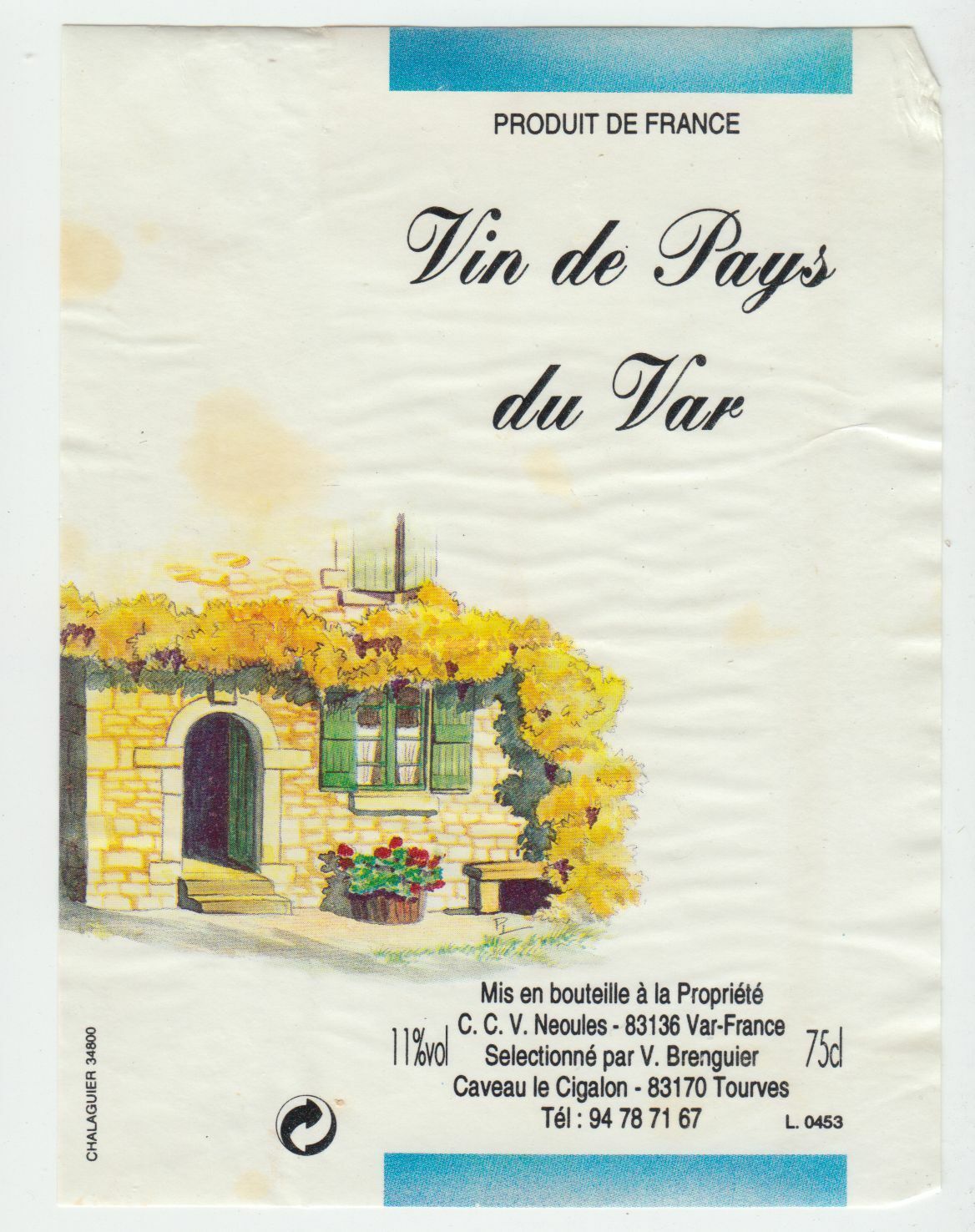 ETIQUETTE DE VIN DE PAYS DU VAR NEOULES