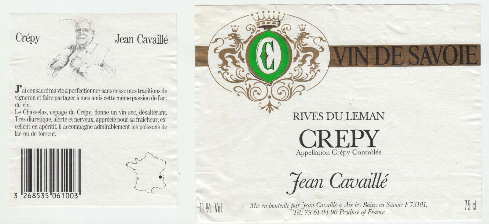 ETIQUETTE DE VIN DE SAVOIE RIVE DU LEMAN CREPY JEAN CAVAILLE 124511870203