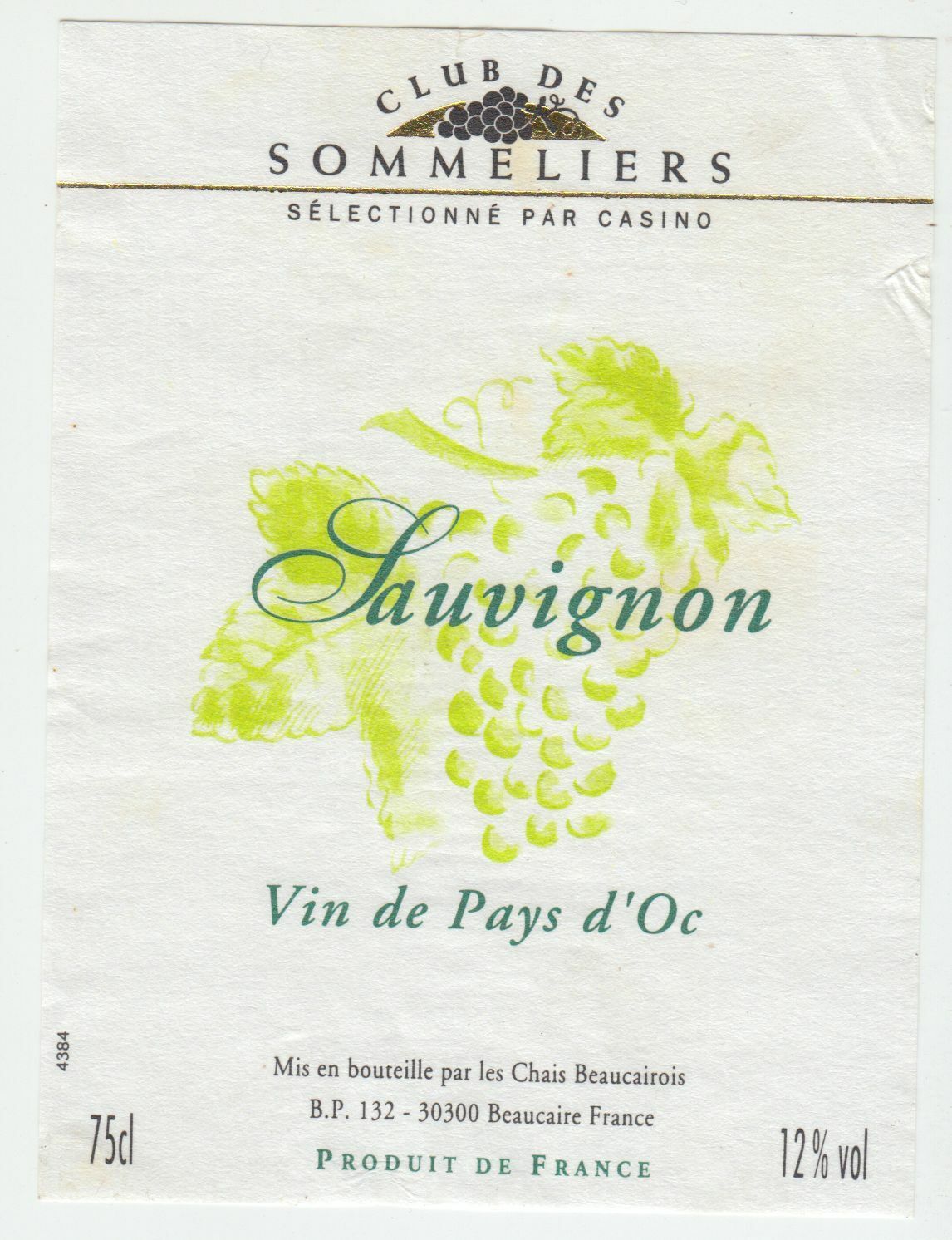 ETIQUETTE DE VIN DU PAYS D OC SAUVIGNON 402690973573