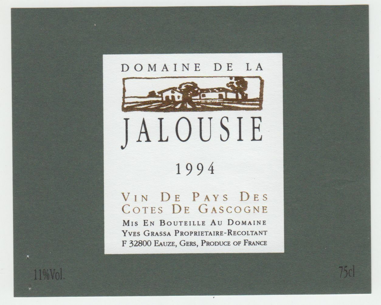 ETIQUETTE DE VIN DU PAYS DES COTES DE GASCOGNE 1994 DOMAINE DE LA JALOUSIE 402695572963