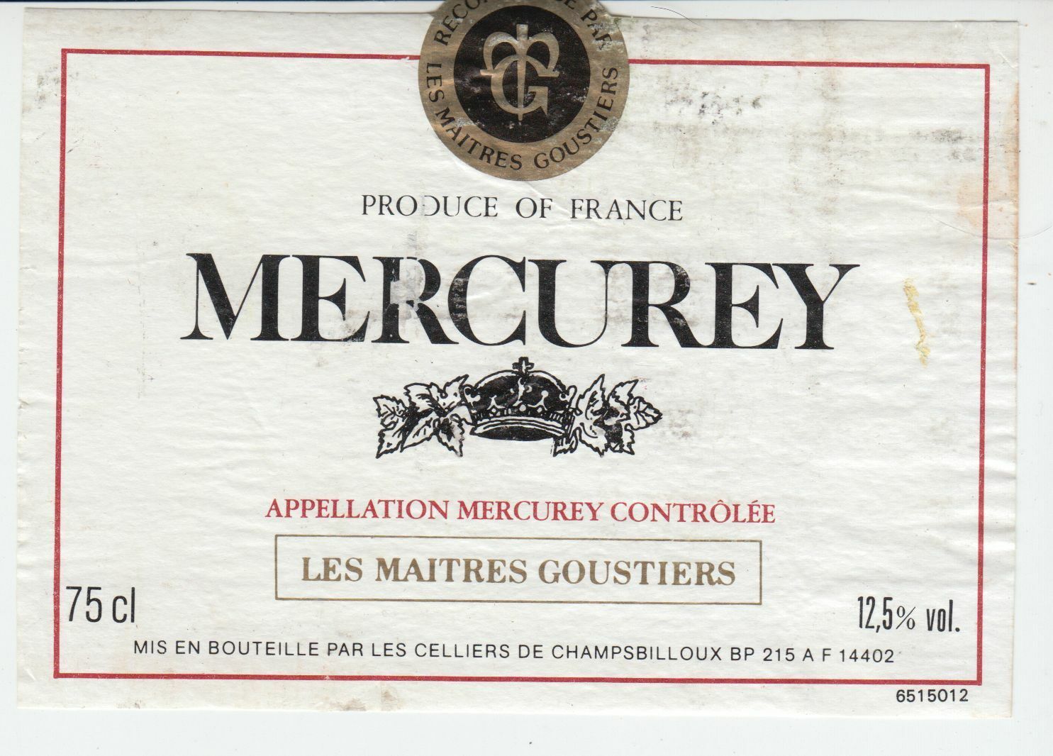 ETIQUETTE DE VIN MERCUREY LES MAITRES GOUSTIERS 402582999383