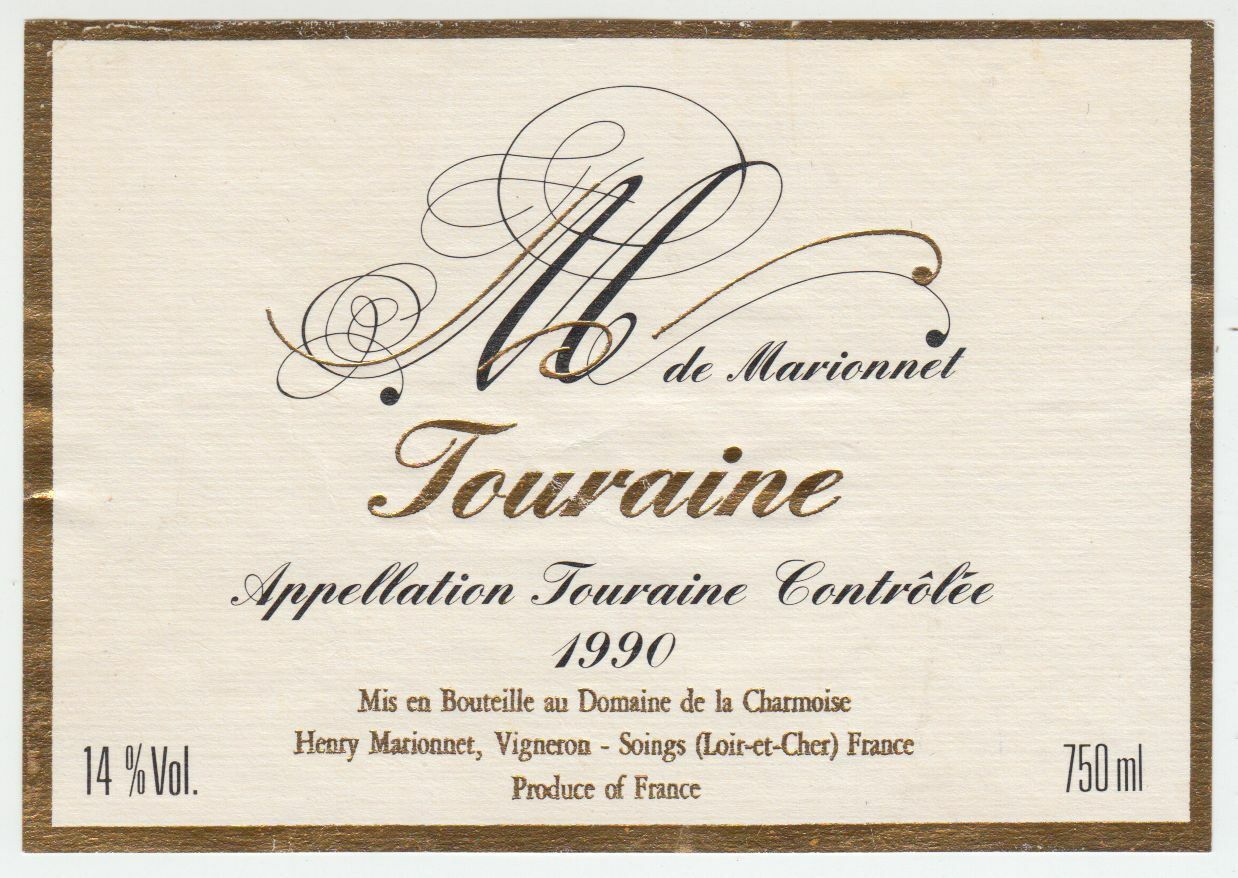 ETIQUETTE DE VIN TOURAINE 1990 DE MARIONNET 402631697943