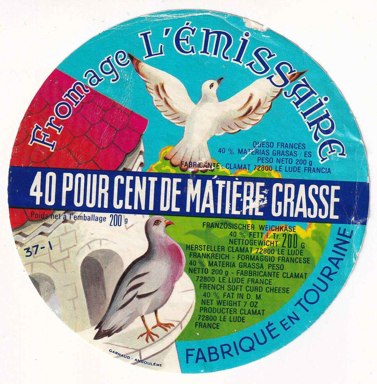 ETIQUETTE FROMAGE CAMEMBERT L EMISSAIRE PIGEON COLOMBE BLANCHE 403607369563