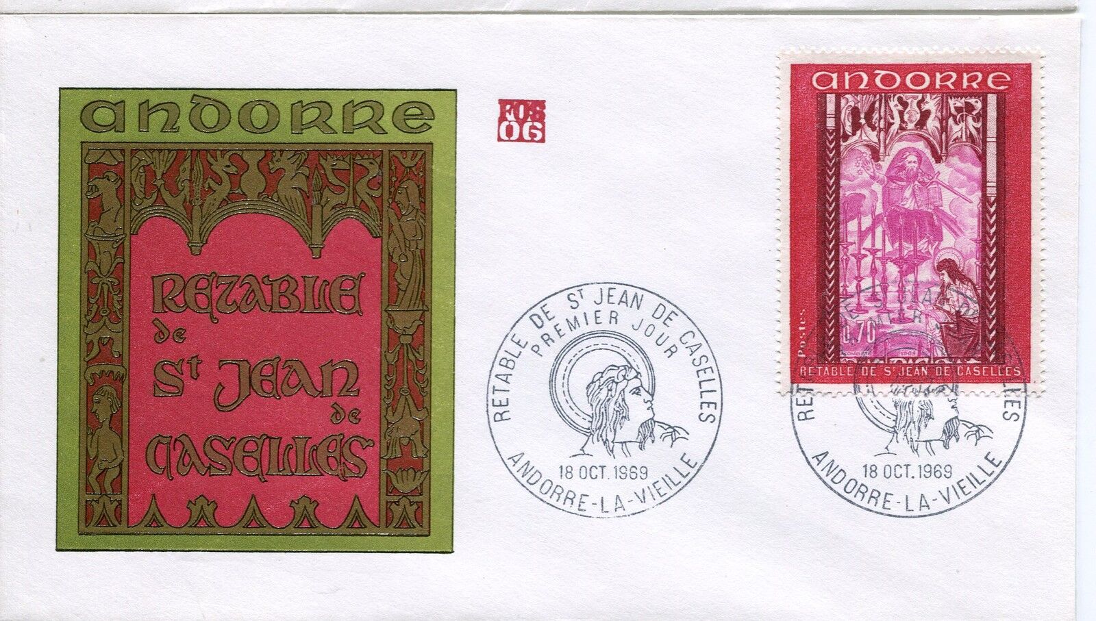 FDC PREMIER JOUR ANDORRE 1969 TIMBRE N 200 RETABLE ST JEAN DE CASELLES 400790941223