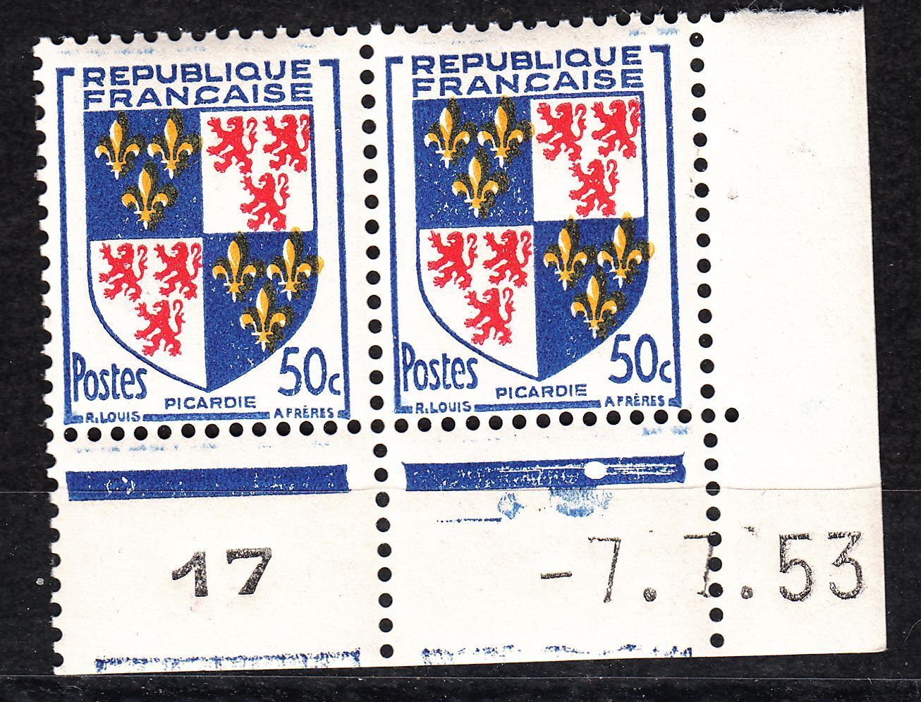 FRANCE COIN DATE BLOC DE 2 TIMBRE NEUF N 951 picardie VARIETE COULEUR 401470361853