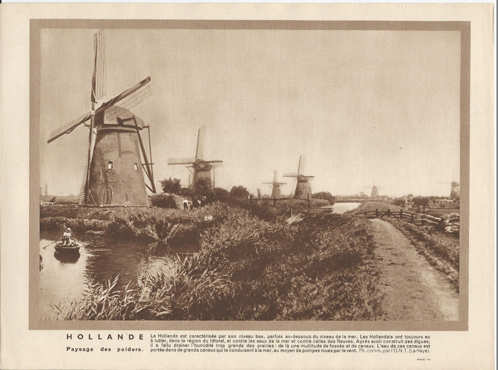 GRAVURE ANNEE 30 HOLLANDE PAYSAGE DES POLDERS MOULINS 401276344343