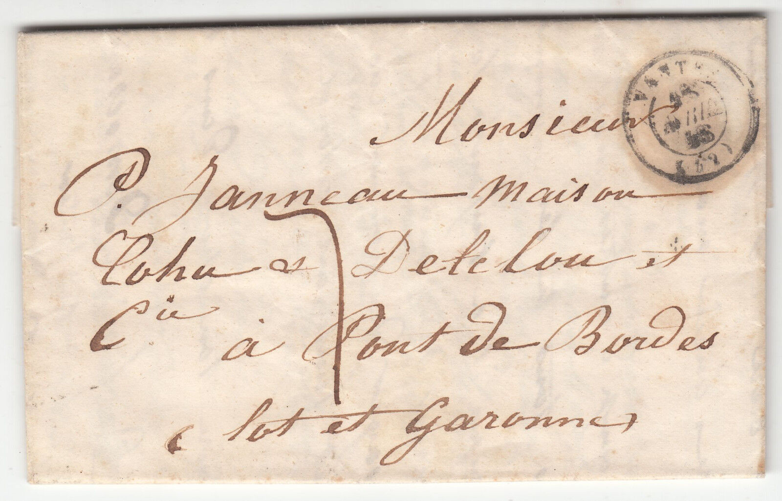 LETTRE 1848 NANTES 42 POUR PONT DE BORDES CURSIVE TYPE 21 122430499973