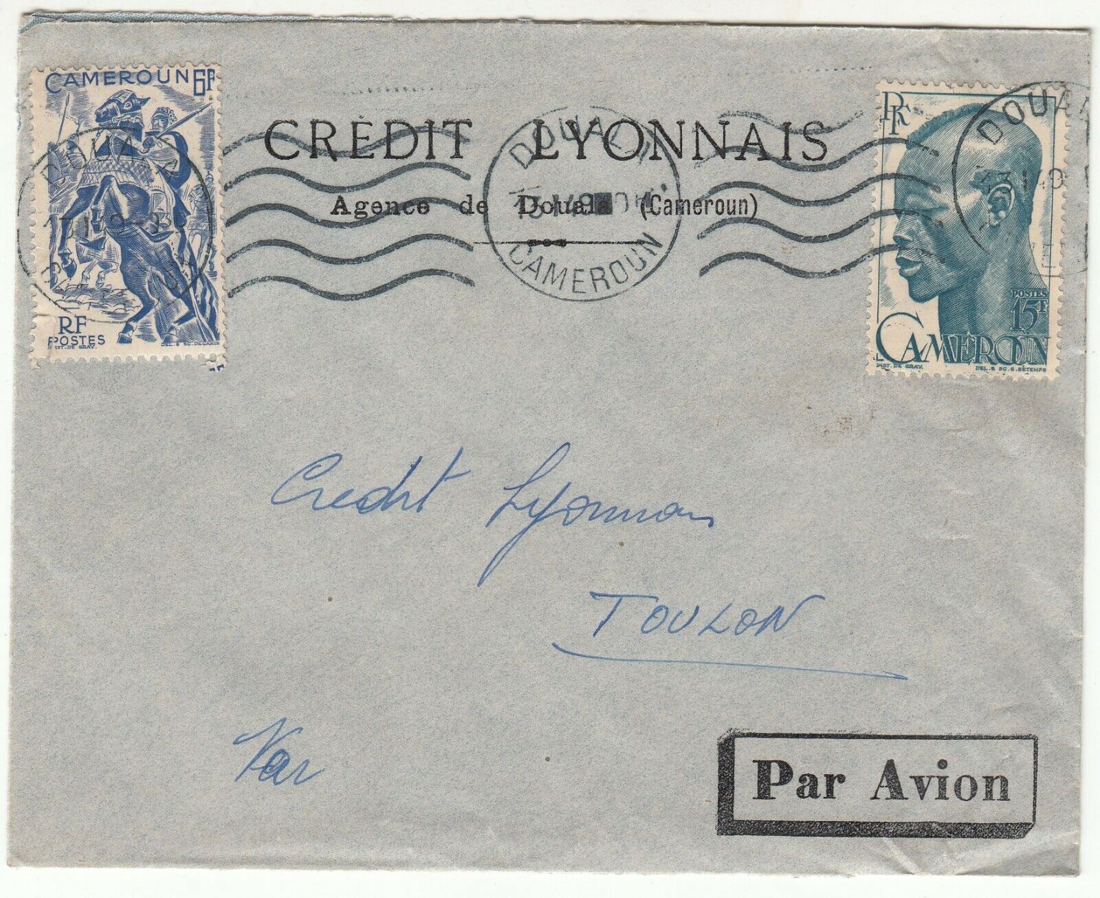 LETTRE CAMEROUN AGENCE DE DOUALA POUR TOULON 1949 CREDIT LYONNAIS PAR AVION 123743726763