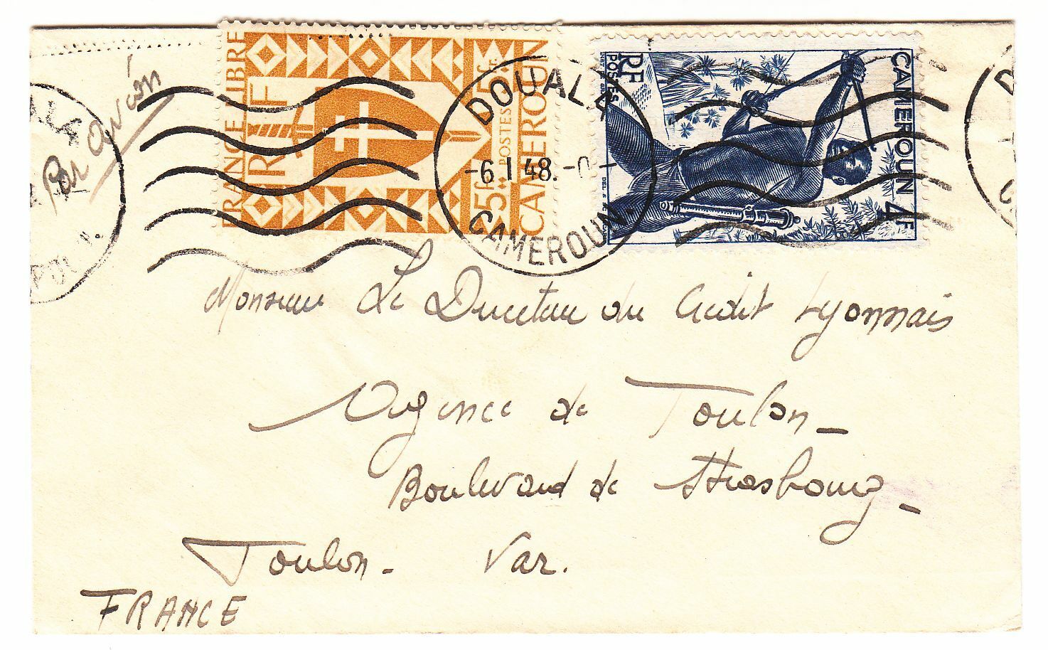 LETTRE CAMEROUN DOUALA POUR TOULON 1948 CREDIT LYONNAIS 123743726753