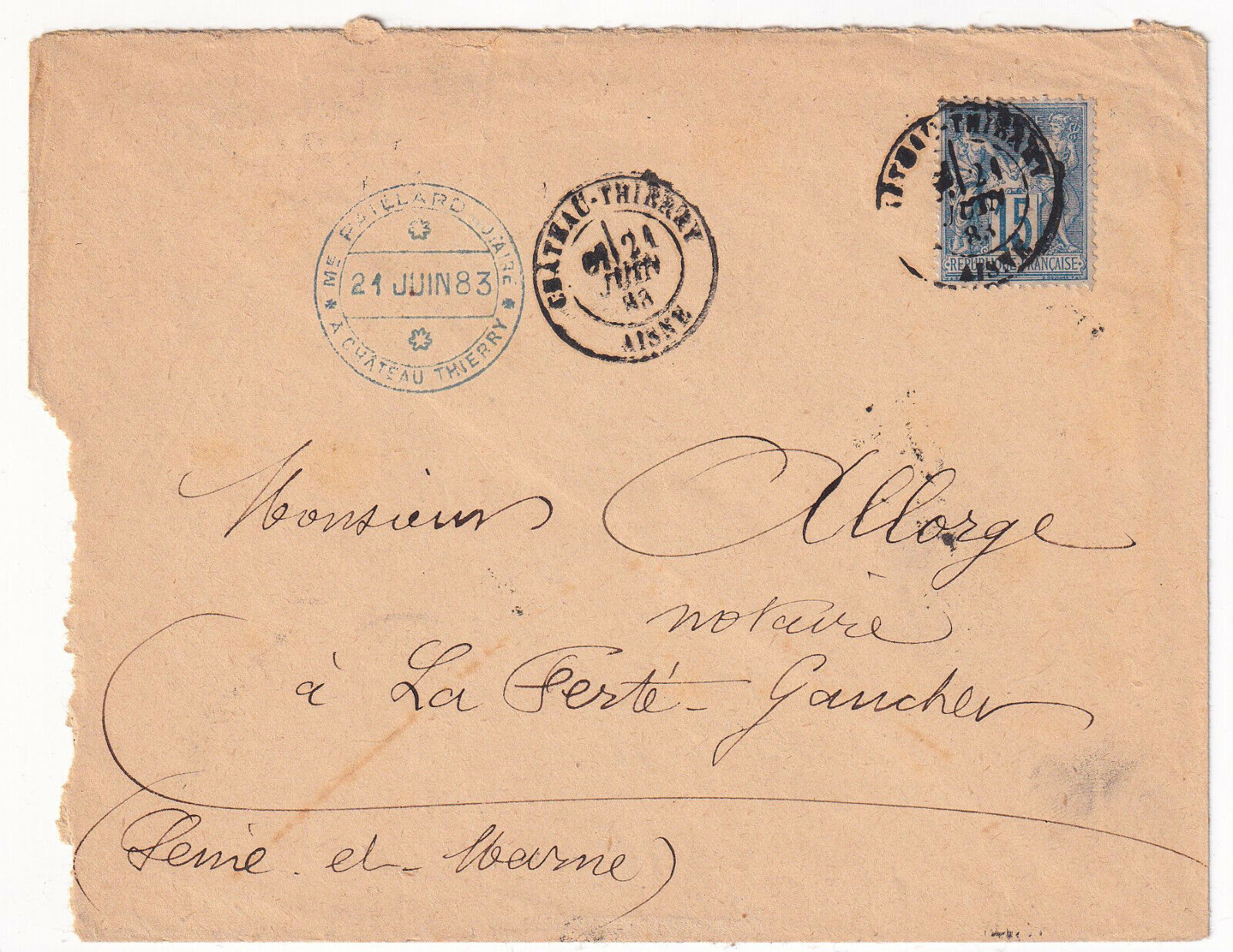 LETTRE CHATEAU THIERRY LA FERTE GAUCHER 1883 NOTAIRE CONVOYEUR PARIS LANGRES 124962952843