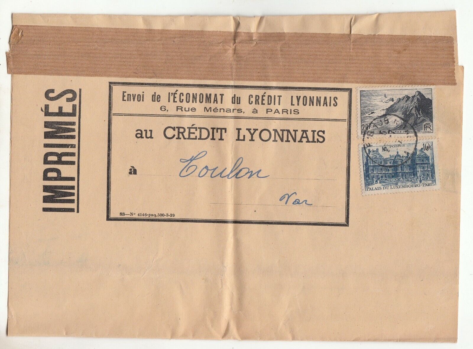 LETTRE ECONOMAT DU CREDIT LYONNAIS PARIS TOULON 123748773153