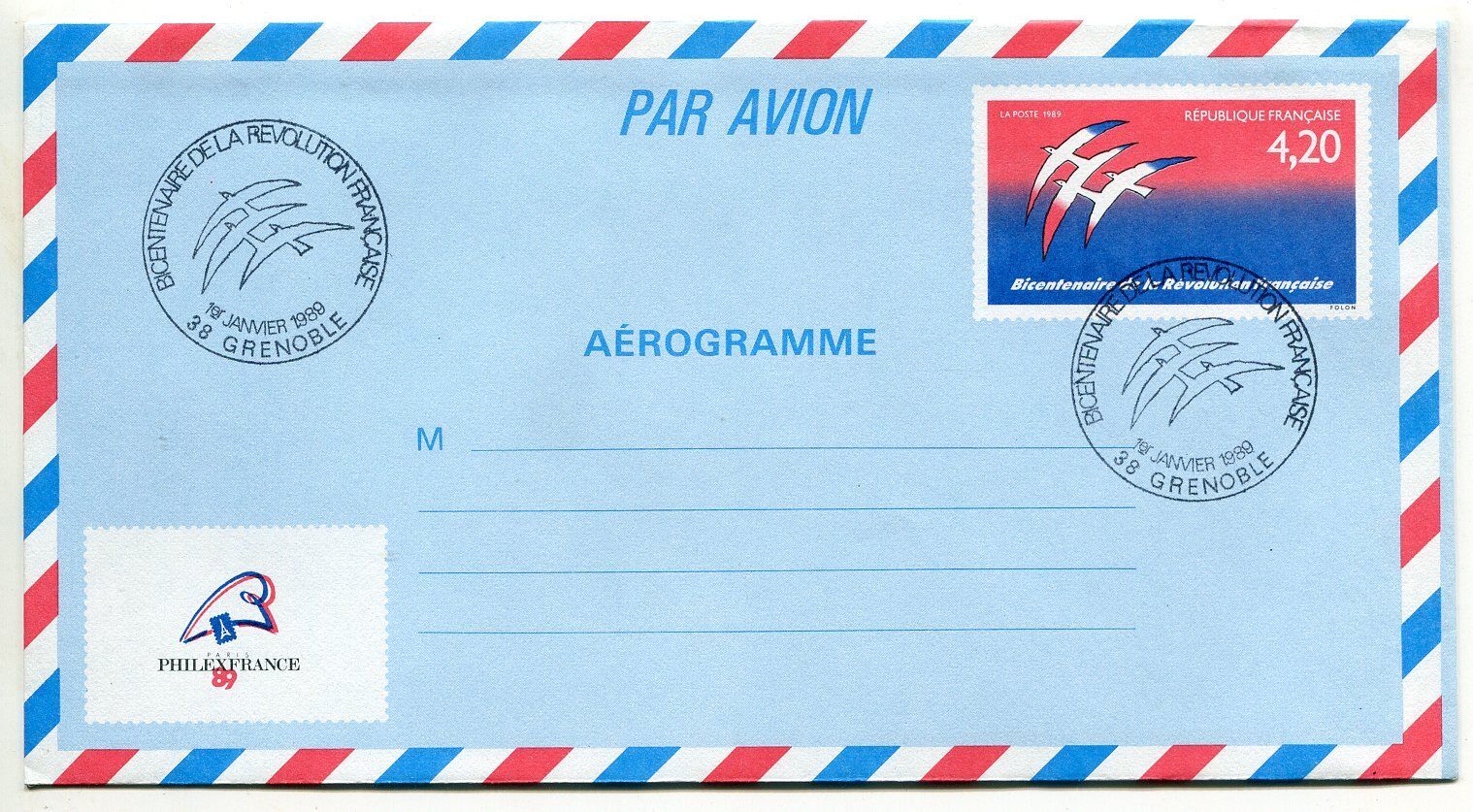 LETTRE GRENOBLE AEROGRAMME PREMIER JOUR BICENTENAIRE REVOLUTION 121170944673