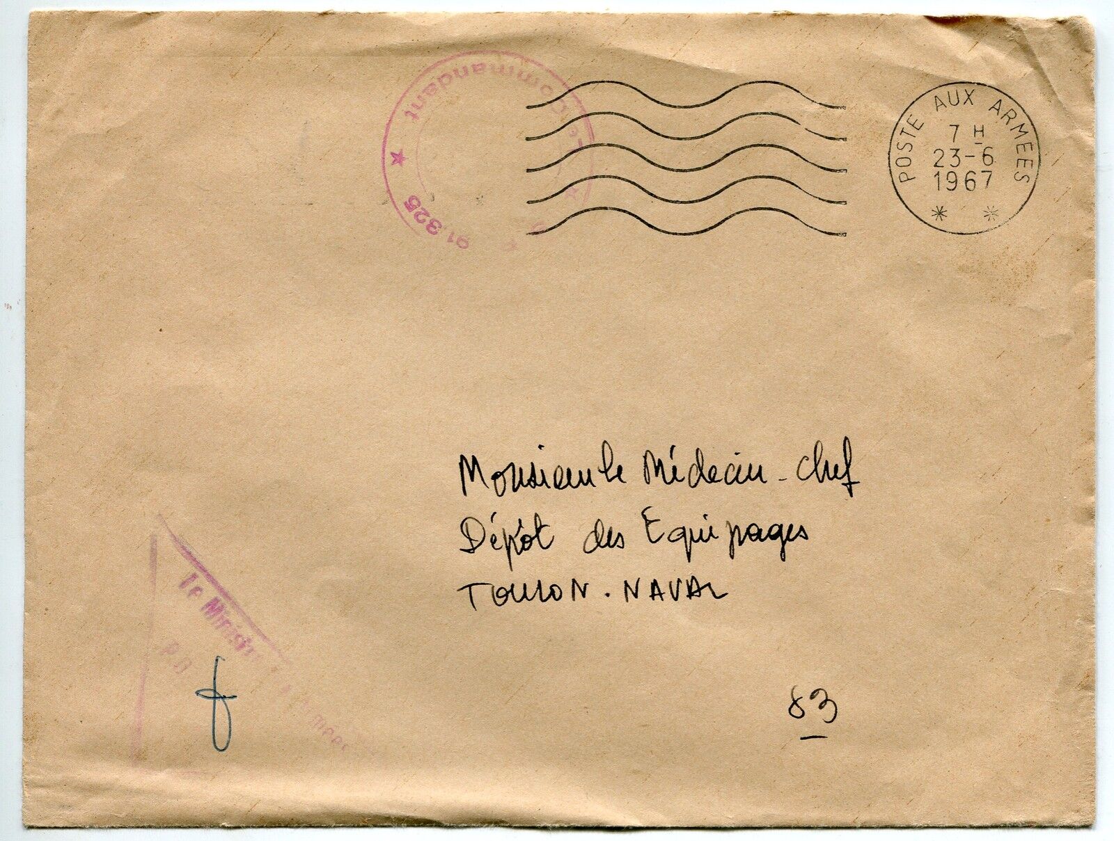 LETTRE MARINE MILITAIRE BASE MARINE DE FARE UTE POUR TOULON 1967 FLAMME 400443731393