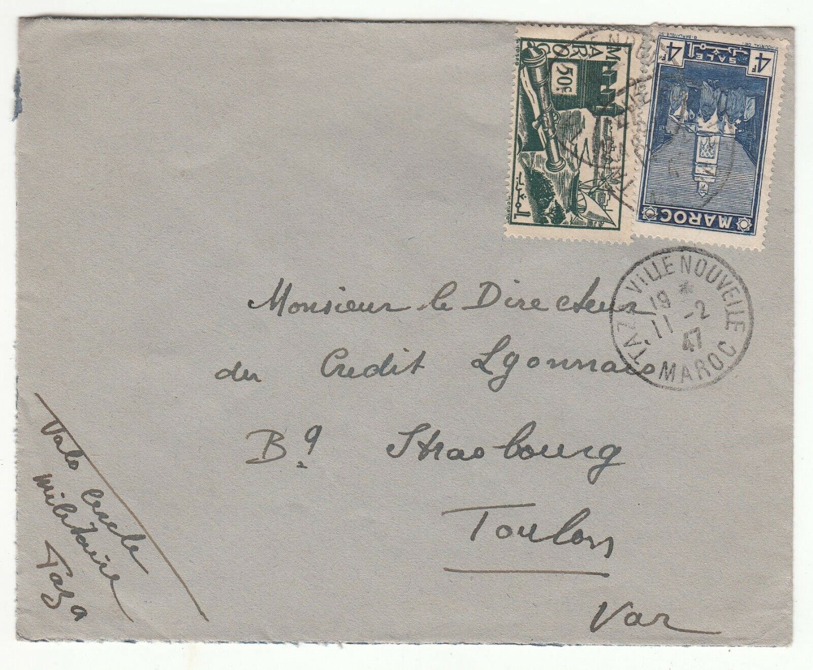 LETTRE MAROC TAZA VILLE NOUVELLE POUR TOULON 1947 CREDIT LYONNAIS 123743120933