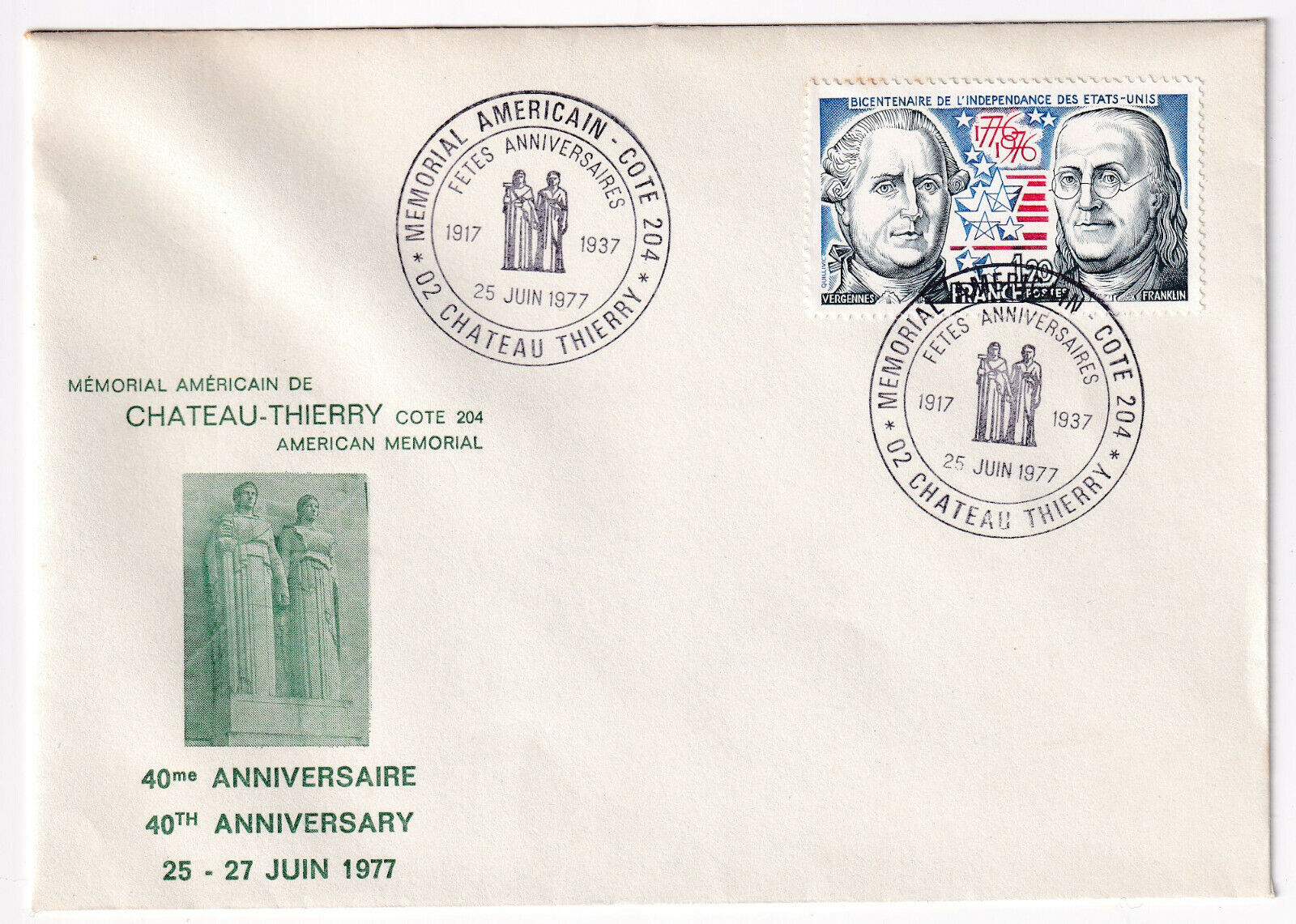 LETTRE PHILATELIQUE CHATEAU THIERRY MEMORIAL AMERICAIN 1977 124959848713