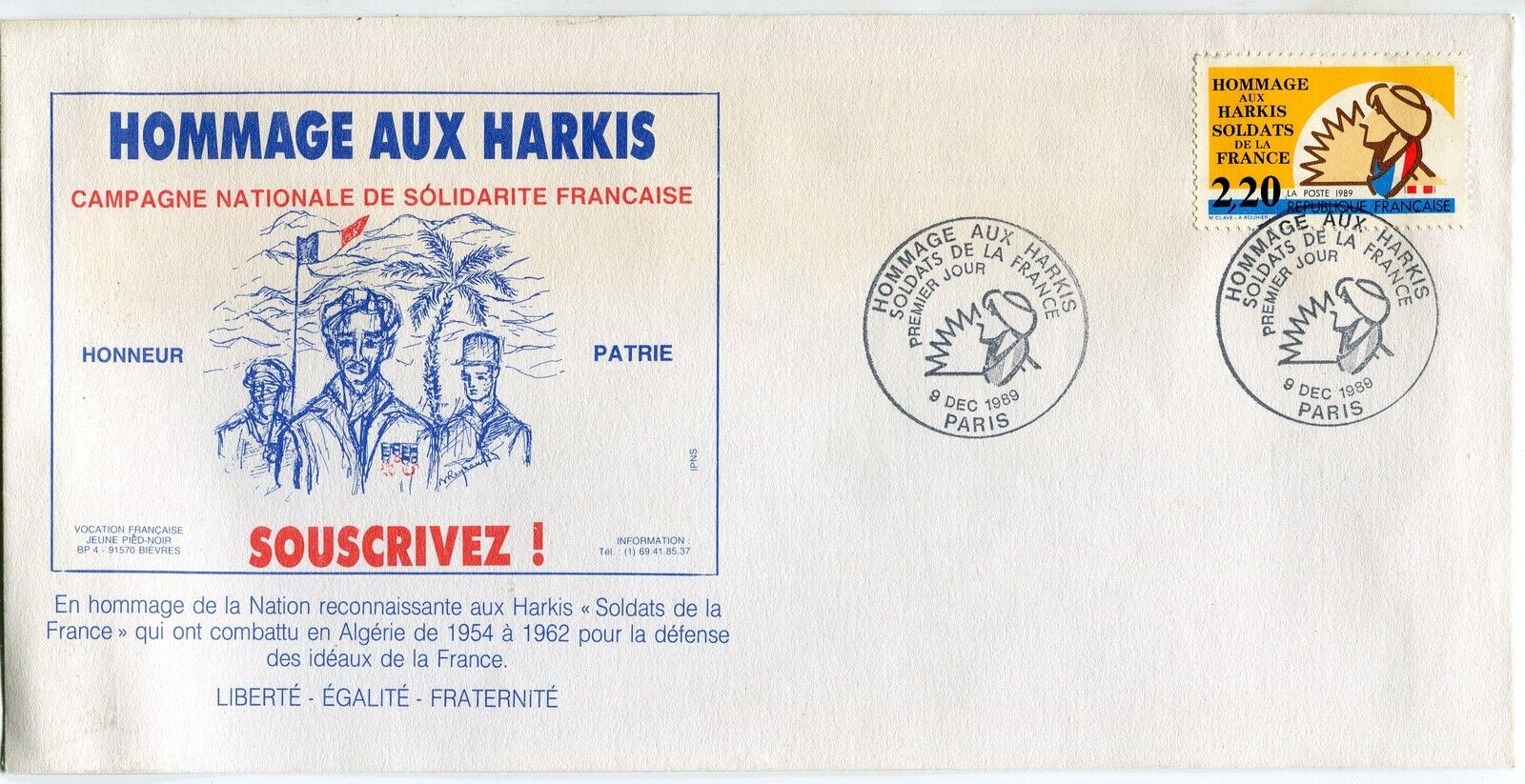 LETTRE PREMIER JOUR HOMMAGE AUX HARKIS 1989 121328641773