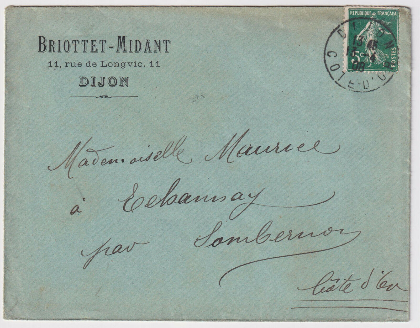 LETTRE PUBLICITAIRE 1908 BRIOTTET MIDANT DIJON 403239163293