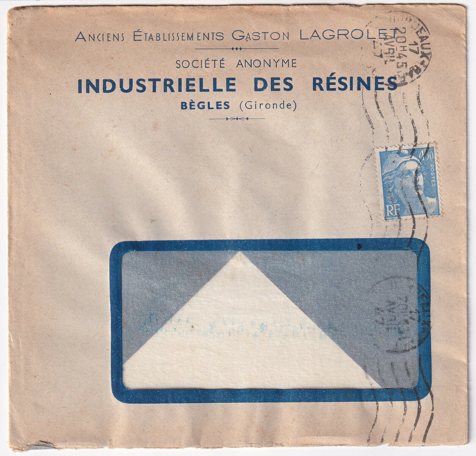 LETTRE PUBLICITAIRE 1947 GASTON LAGROLET INDUSTRIELLE DES RESINES BEGLES GIRONDE 124959846653