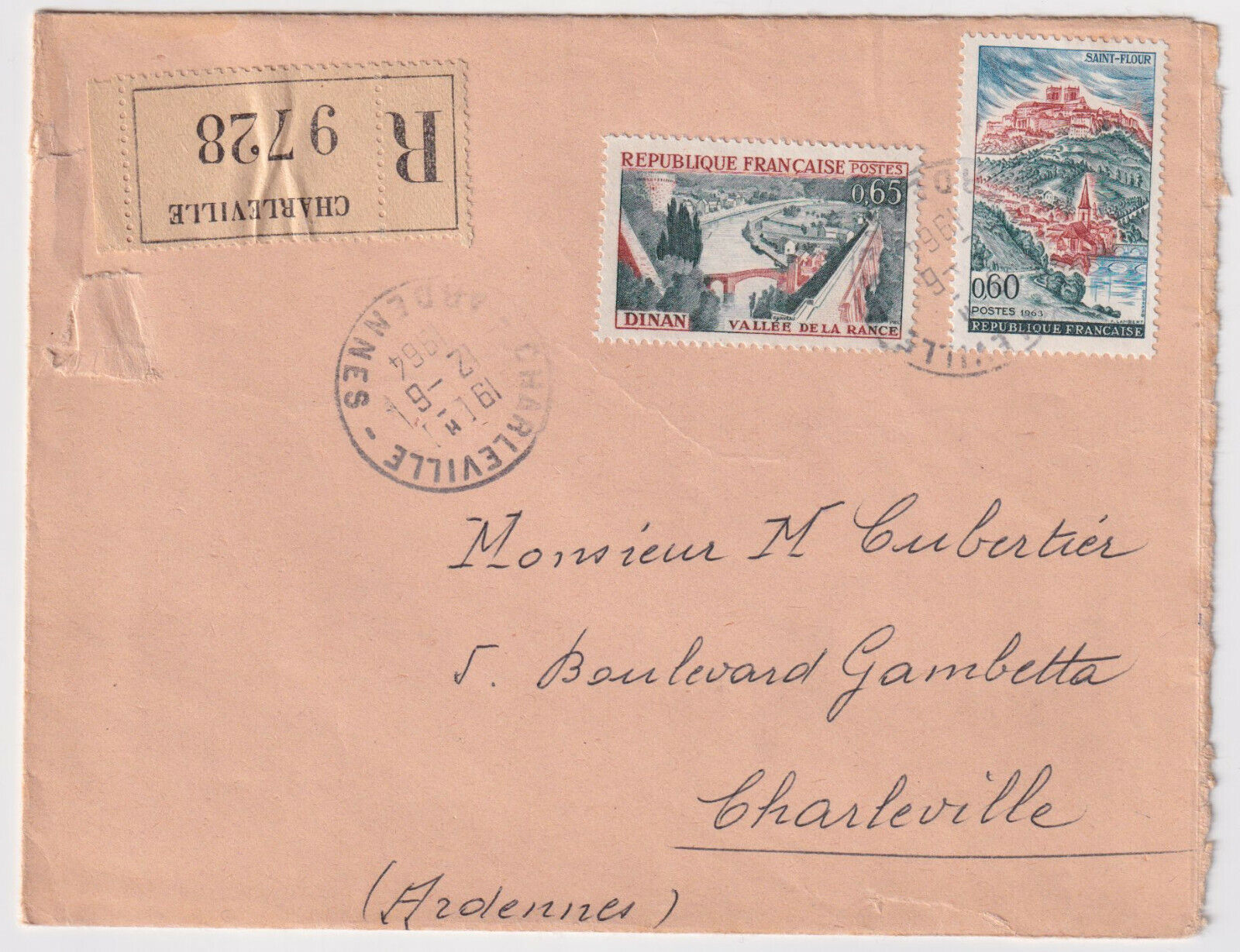 LETTRE RECOMMANDEE CHARLEVILLE 1964 POUR CHARLEVILLE 124809468113