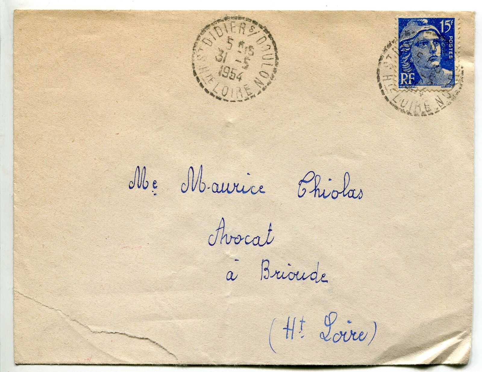 LETTRE ST DIDIER BRIOUDE 1954 MARIANNE DE GANDON N 886 400782097793