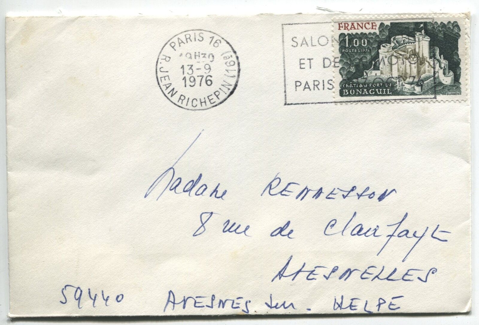 LETTRES PARIS 16 JEAN RICHEPIN POUR ARESNELLES 1976 FLAMME 120899865373