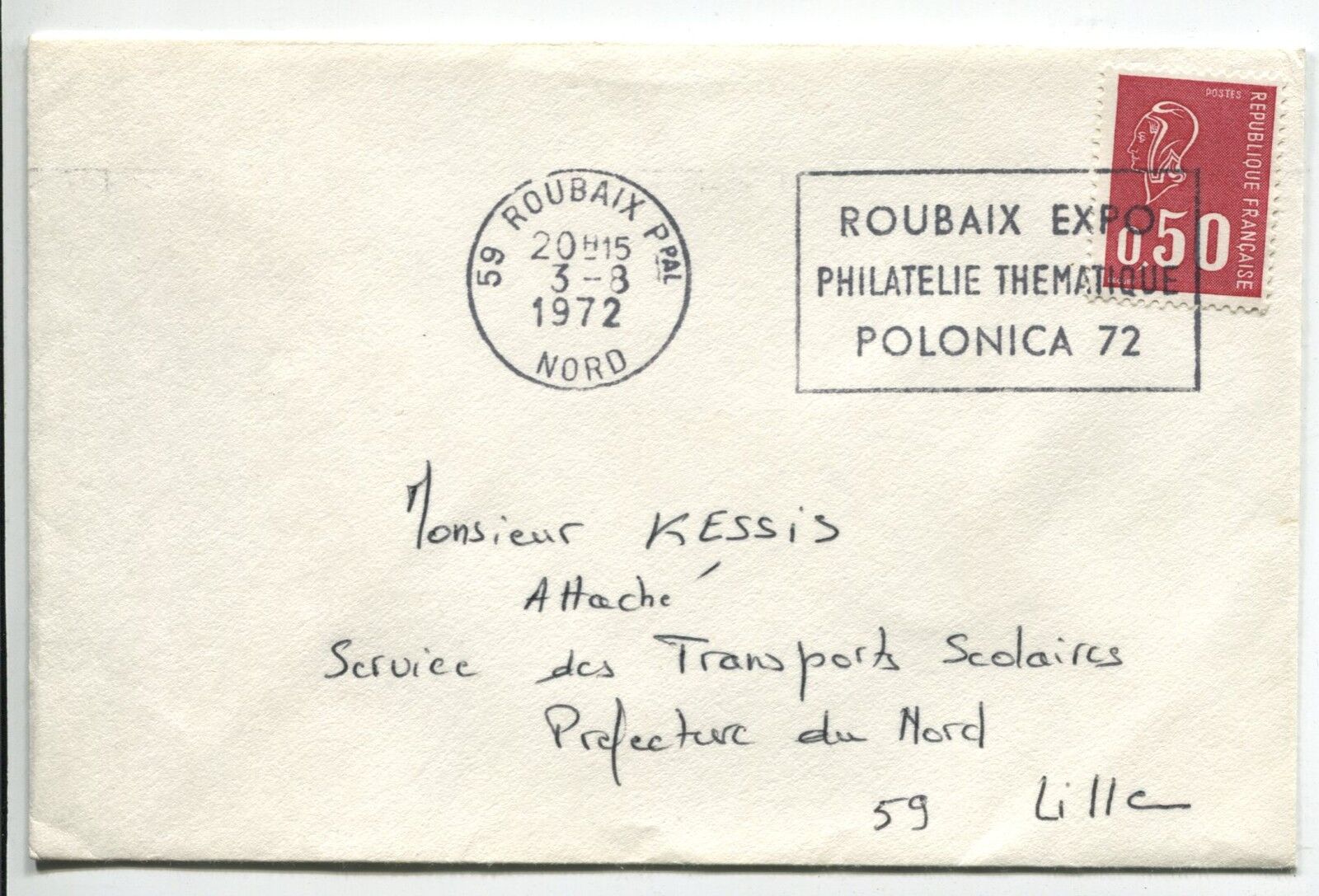 LETTRES ROUBAIX POUR PREFECTURE DU NORD 1972 FLAMME 120899865383