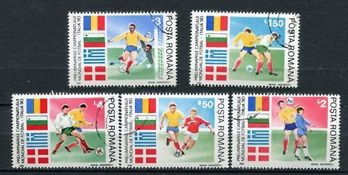 LOT DE 5 TIMBRES ROUMANIE THEMES FOOTBALL ITALIE 90 120658620873