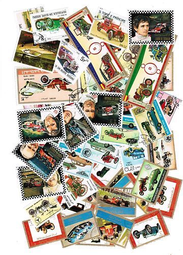 LOT DE 50 TIMBRES DIFFERENTS THEMES VOITURE 110614495623