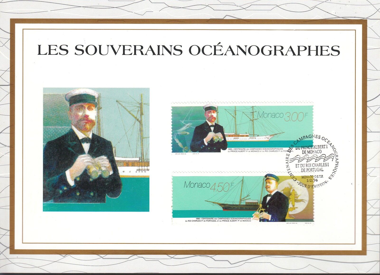 MONACO CEF PREMIER JOUR 1996 TIMBRE N 2031 2032 SOUVERAINS OCEANOGRAPHES 400909682693