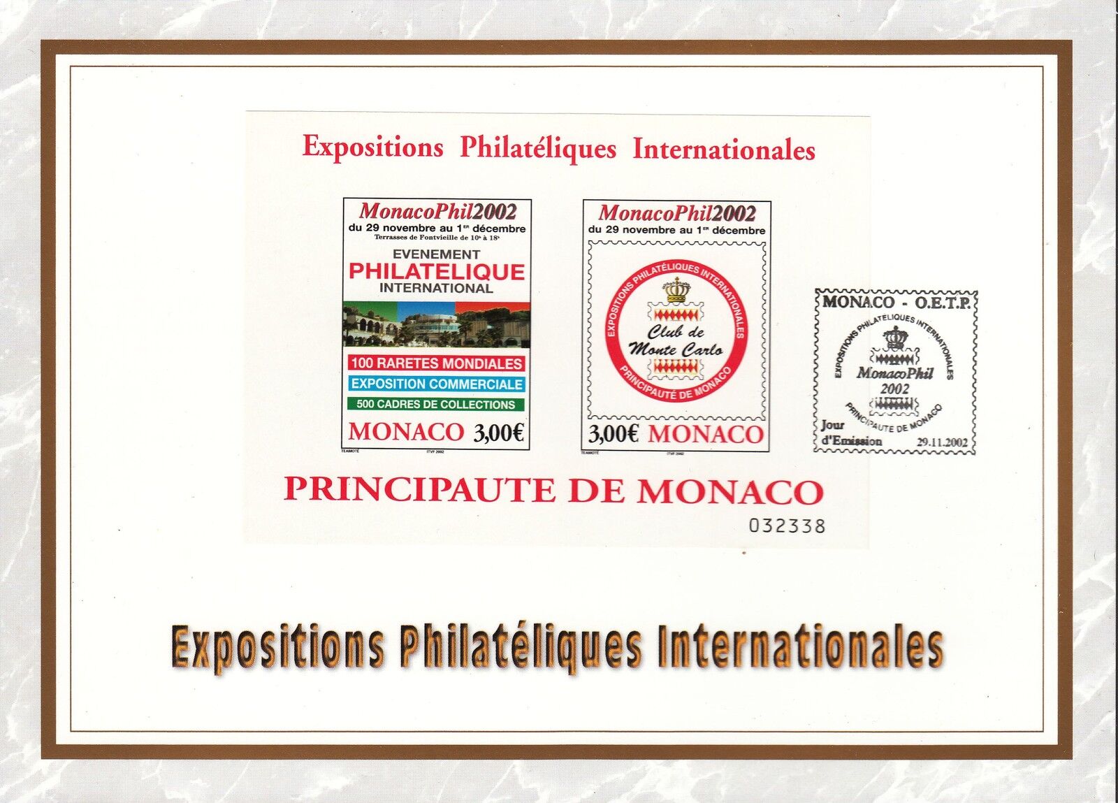 MONACO CEF PREMIER JOUR 2002 TIMBRE BLOC N 85 EXPO PHILATELIQUES 400908491223