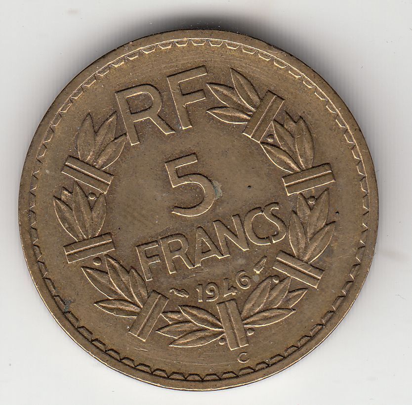 MONNAIE FRANCE 5 FRANCS LAVRILLIER 1946 CUPRO ALU 122350969523