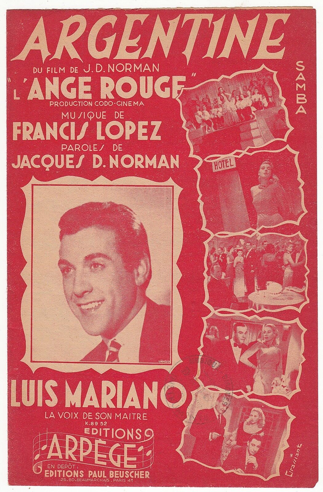 PARTITION ANCIENNE ARGENTINE SAMBA DU FILM L ANGE ROUGE LOUIS MARIANO 121891651783