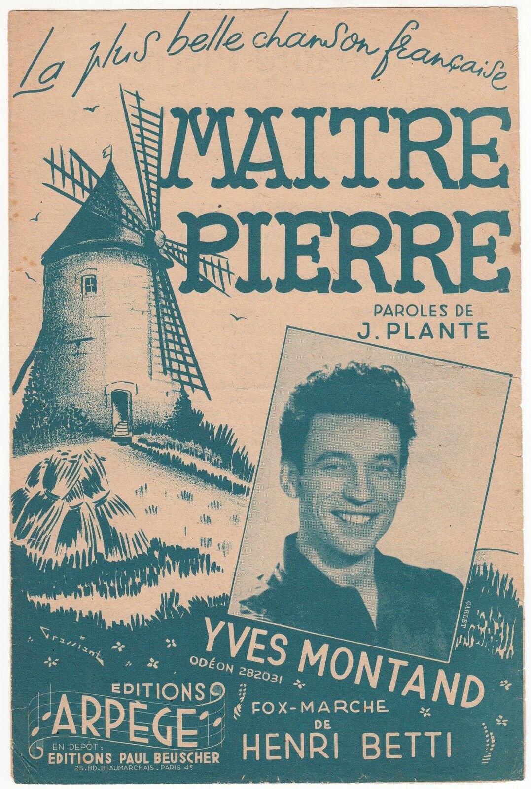 PARTITION ANCIENNE MAITRE PIERRE YVES MONTAND MOULIN 401071716523